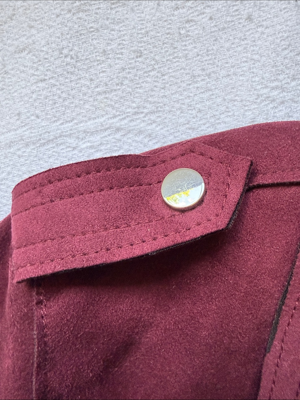 Philosophy Suede-Look Moto Jacket in Burgundy Red size L Chic Zip Detail Biker - Picture 12 of 16